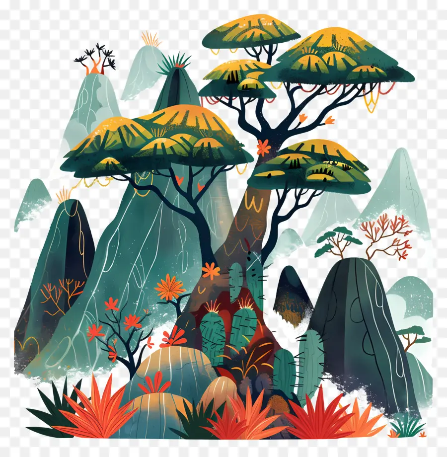 Arbre De Montagne，Paysage De Montagne PNG