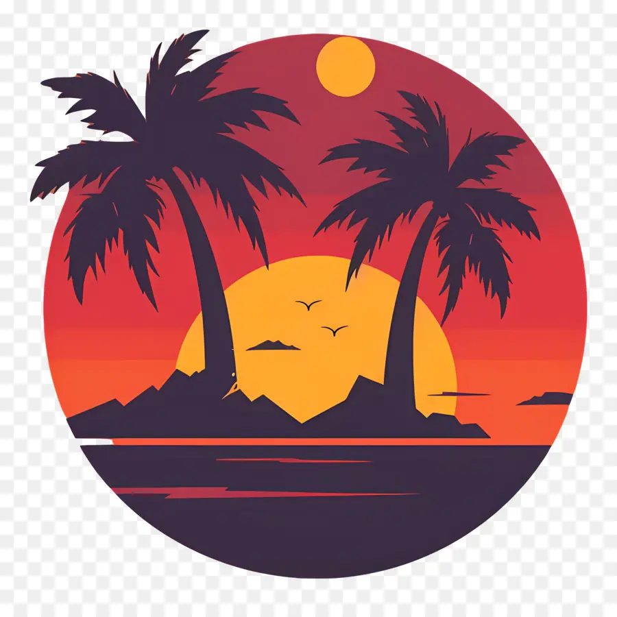 Logo De Plage，Coucher De Soleil PNG