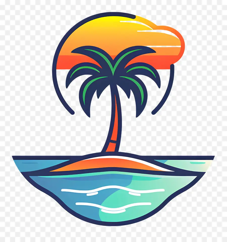 Logo De Plage，Île Avec Palmier PNG