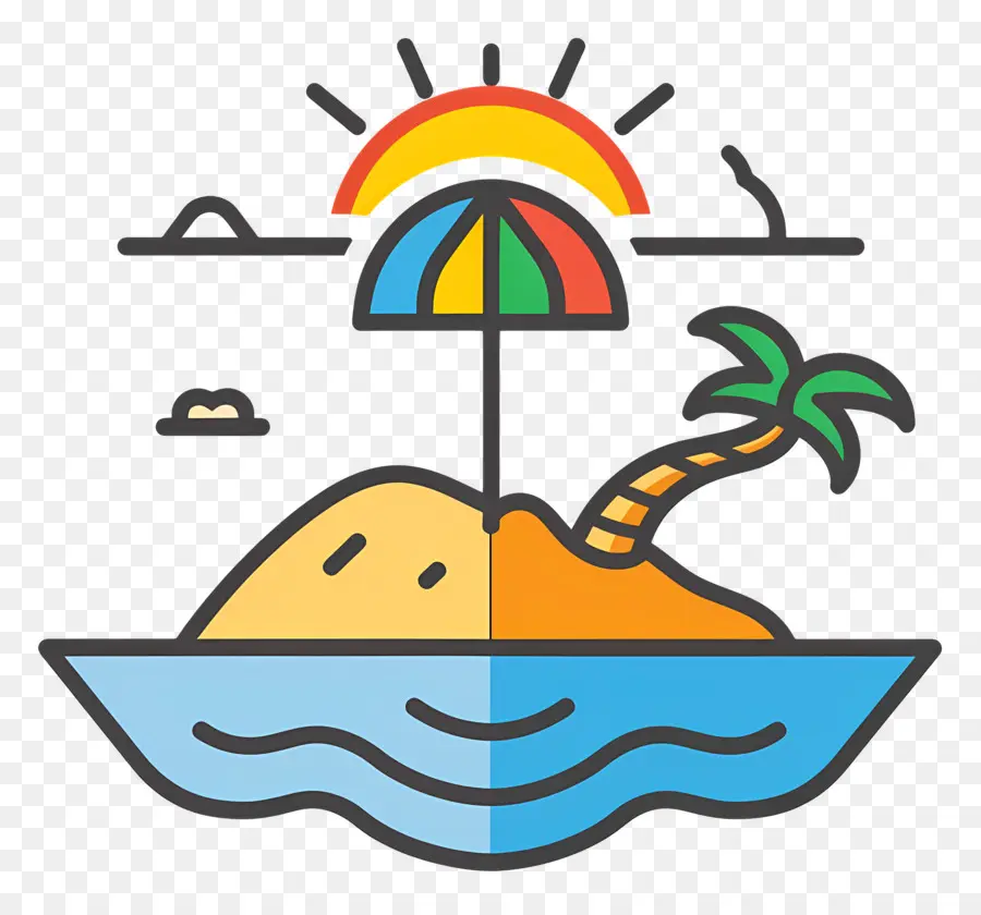 Logo De Plage，Île Avec Parasol PNG