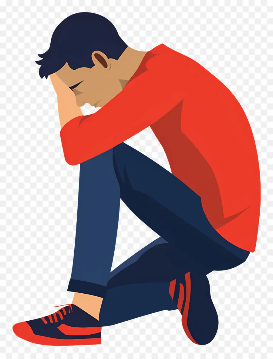 Homme Seul，Personne Triste En Chemise Rouge PNG