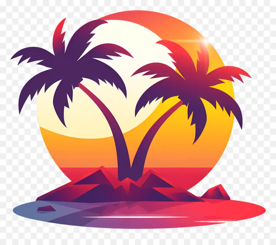 Logo De Plage，Coucher De Soleil PNG