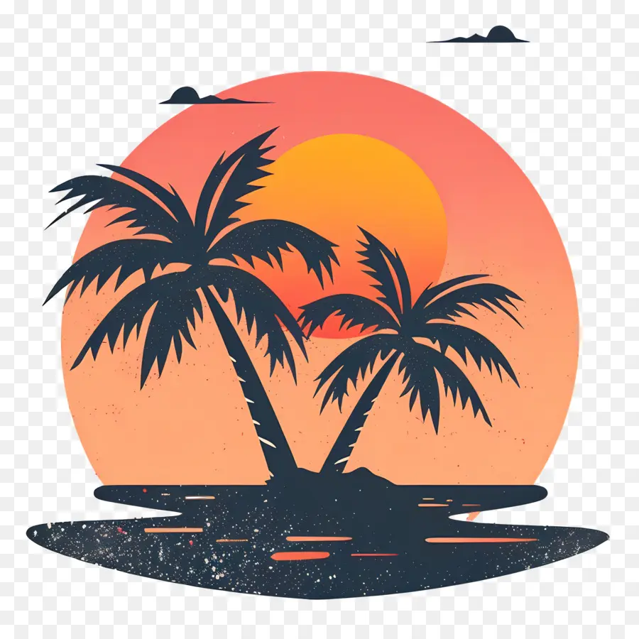 Logo De Plage，Coucher De Soleil Sur La Plage PNG