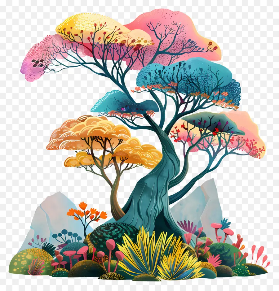 Arbre De Montagne，Arbre Coloré PNG