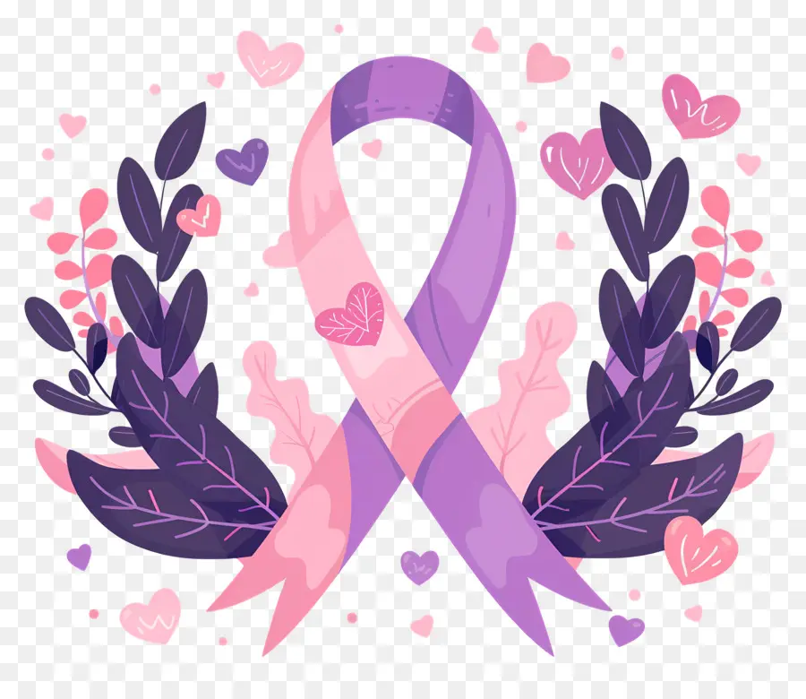 Sensibilisation Au Cancer Du Sein，Ruban Rose Et Violet PNG