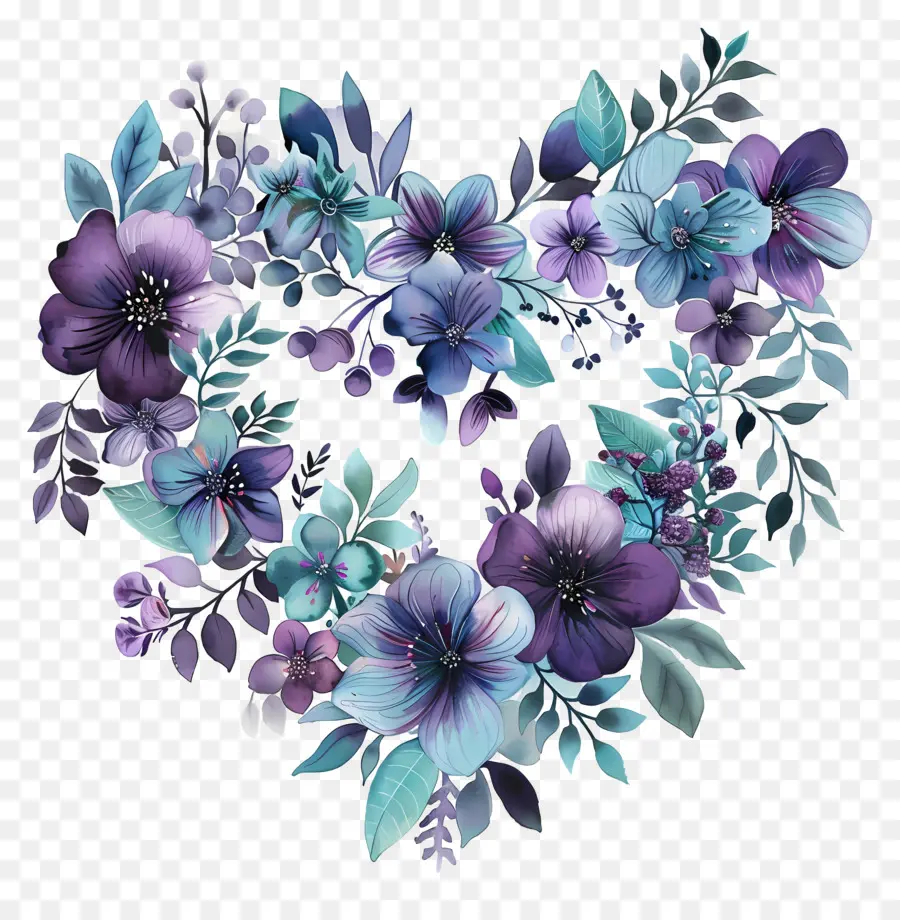 Fleur De Coeur，Fleurs Violettes Et Bleues PNG