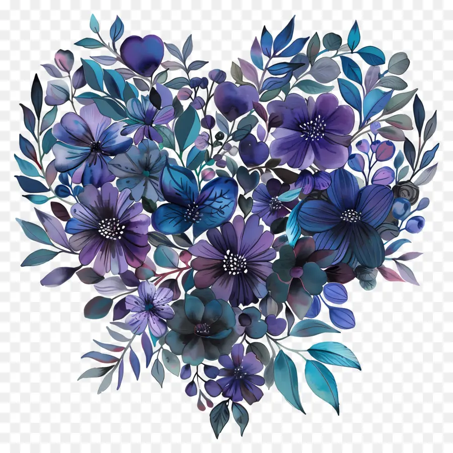 Fleur De Coeur，Fleurs Violettes Et Bleues PNG