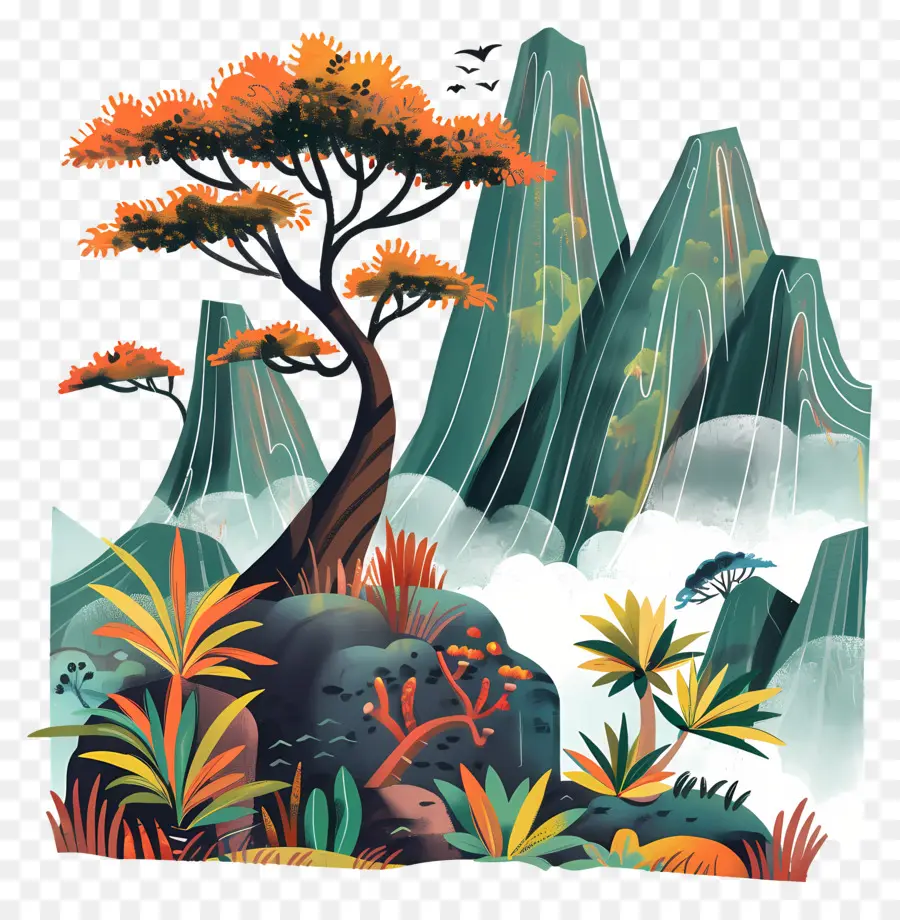 Arbre De Montagne，Paysage De Montagne PNG