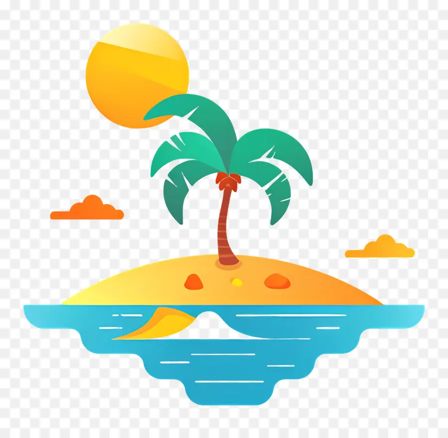 Logo De Plage，Île Avec Palmier PNG