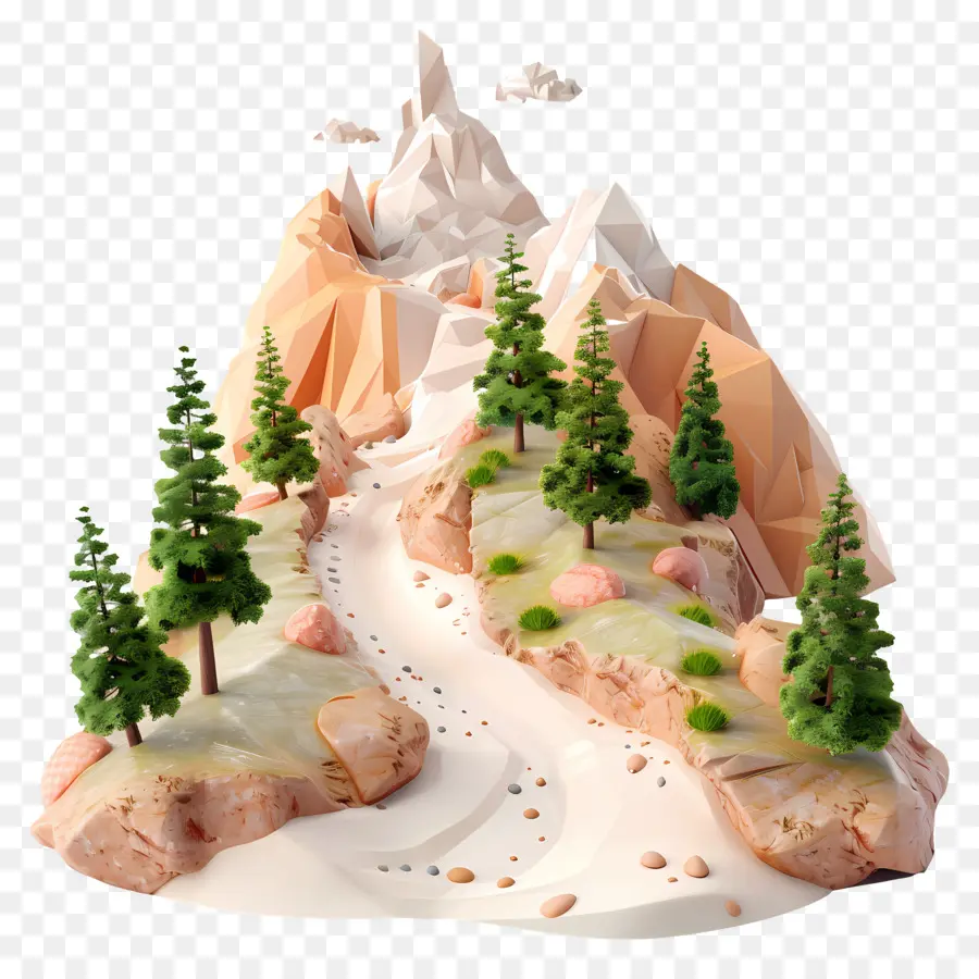 Chemin De Montagne，Montagne Low Poly PNG