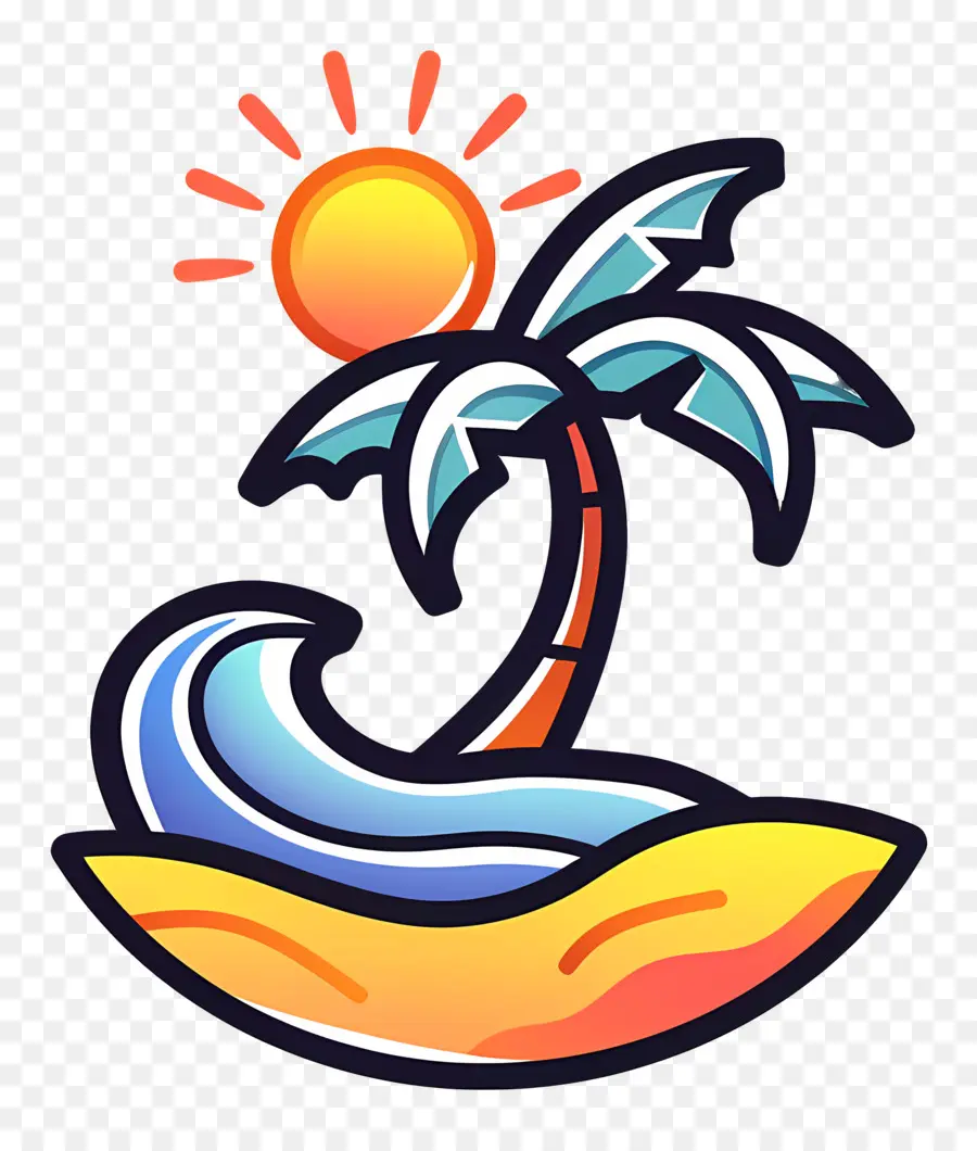 Logo De Plage，Palmier Et Soleil PNG