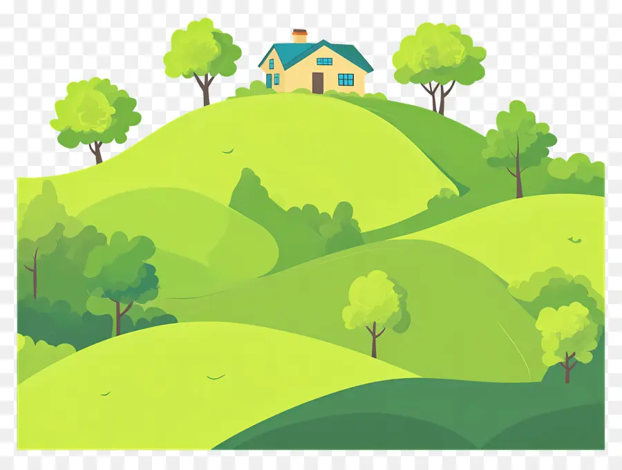 Colline D'herbe，Maison Sur Colline PNG