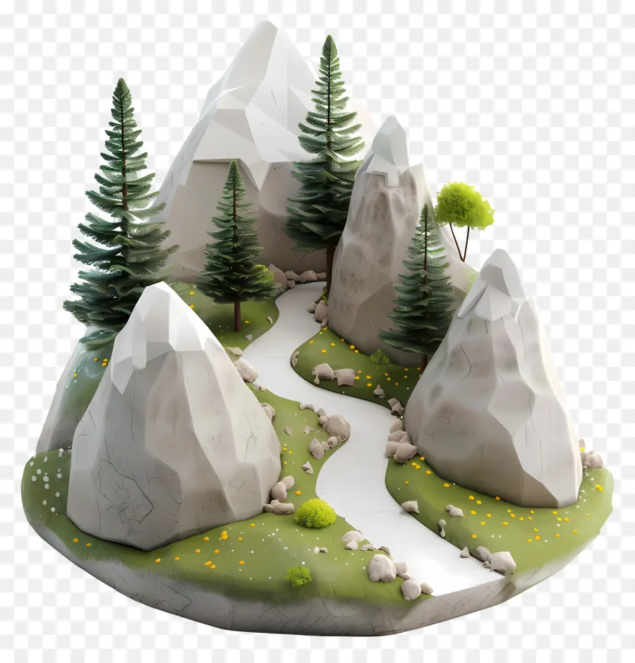 Chemin De Montagne，Forêt Low Poly PNG