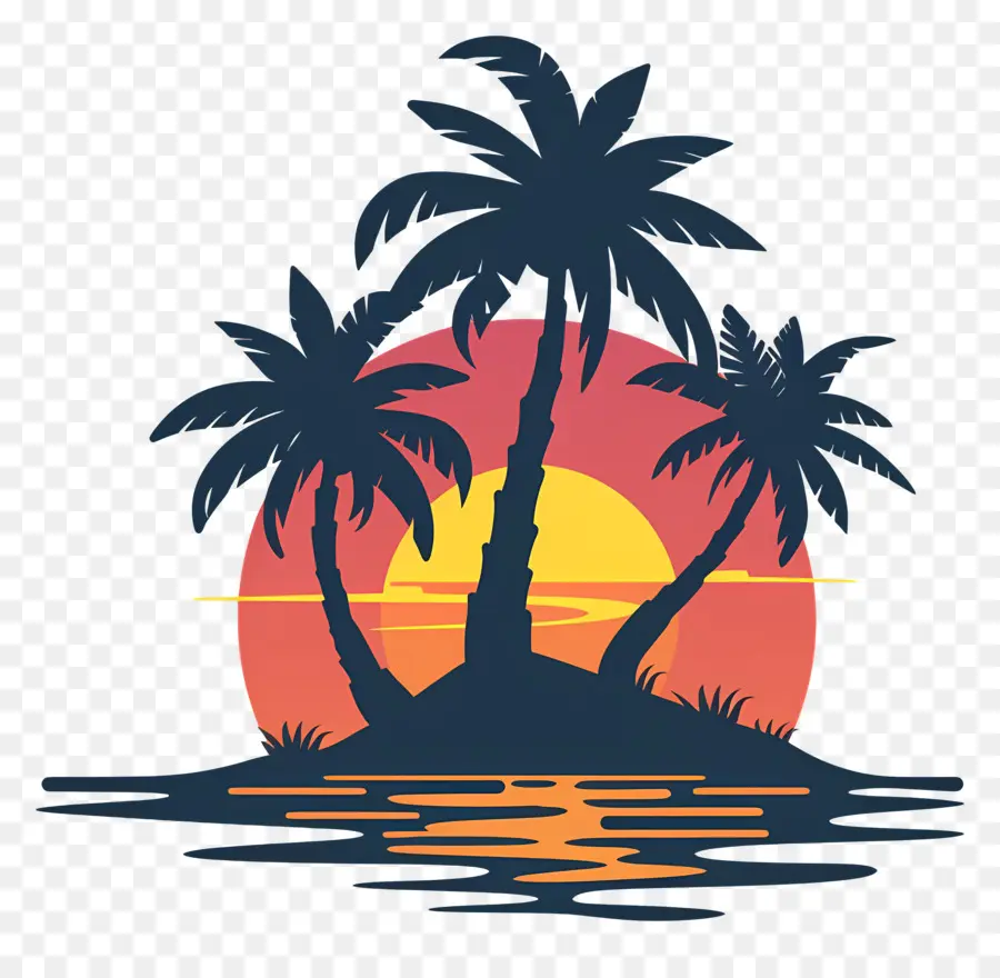 Logo De Plage，Plage Au Coucher Du Soleil PNG