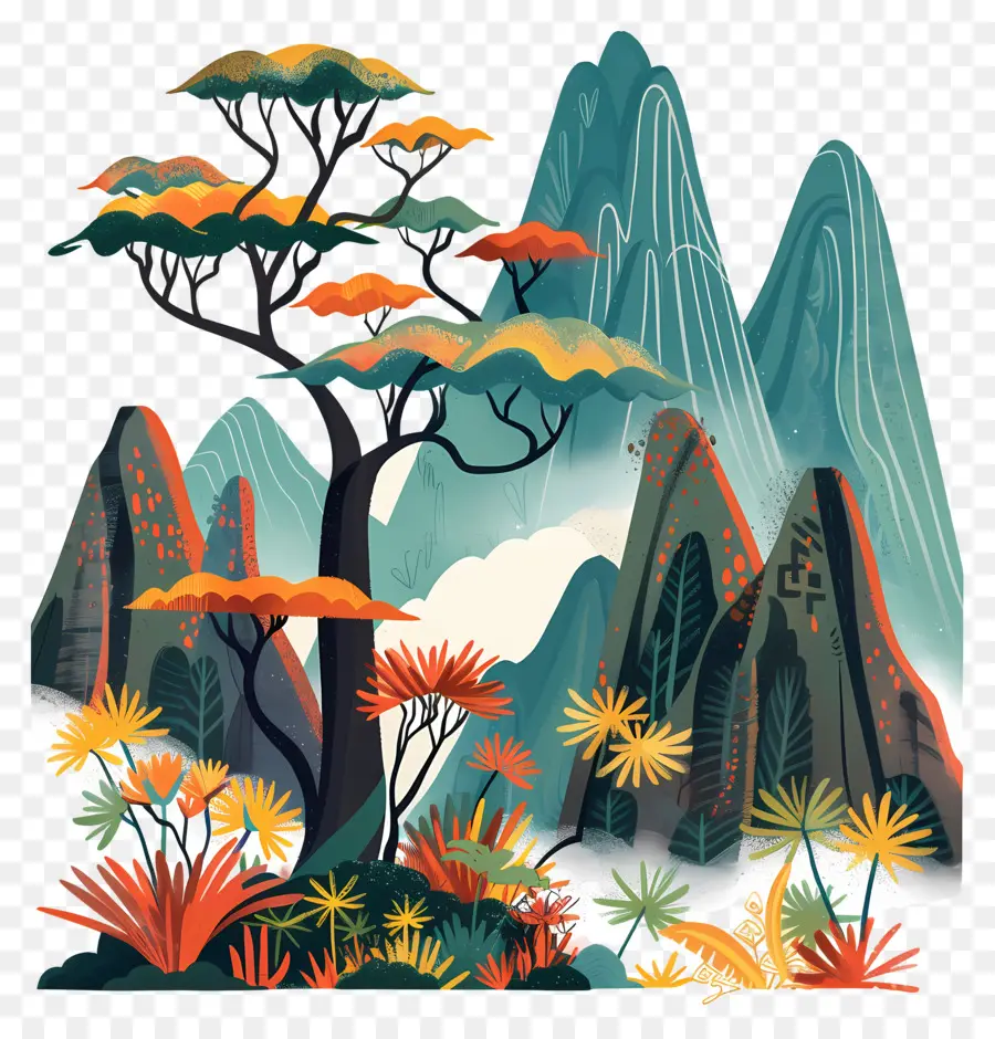 Arbre De Montagne，Paysage De Montagne PNG