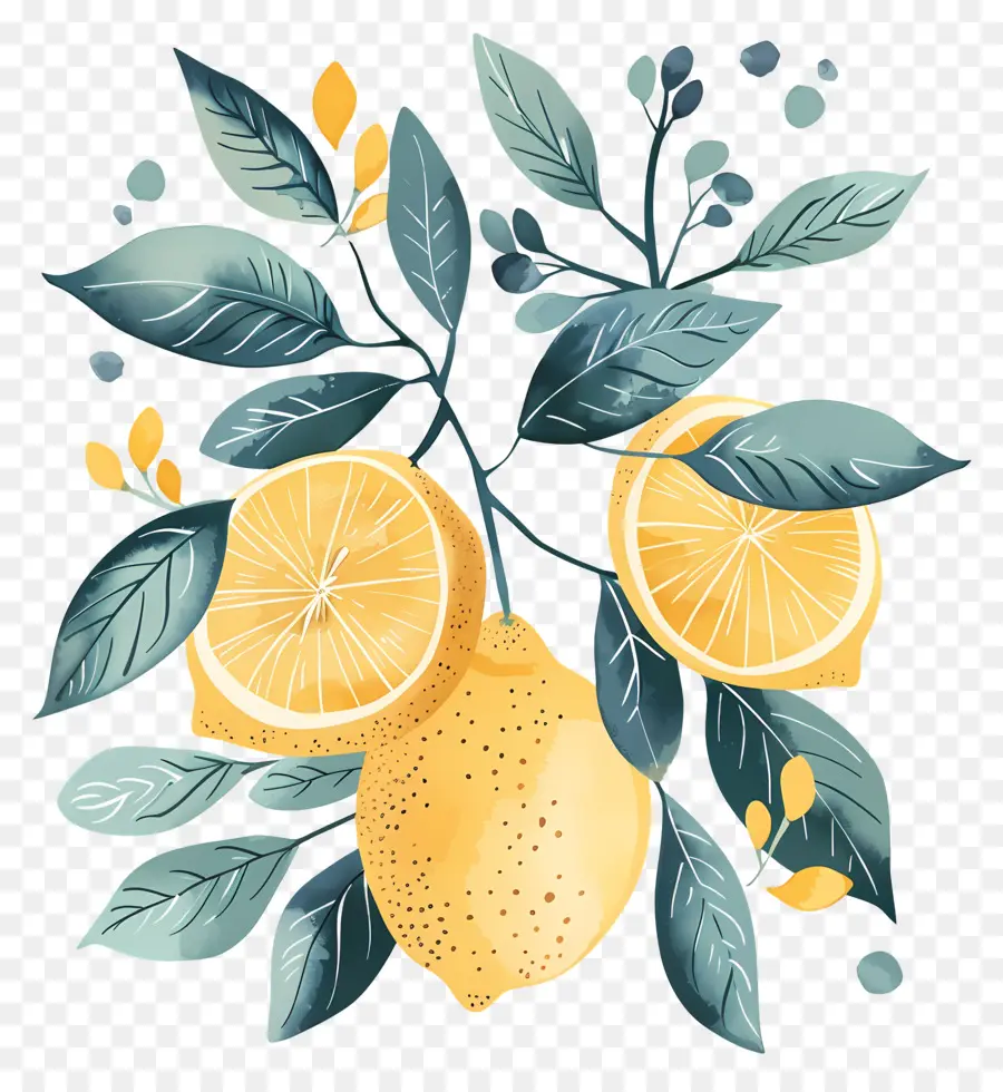 Aquarelle Citron，Branche De Citron PNG