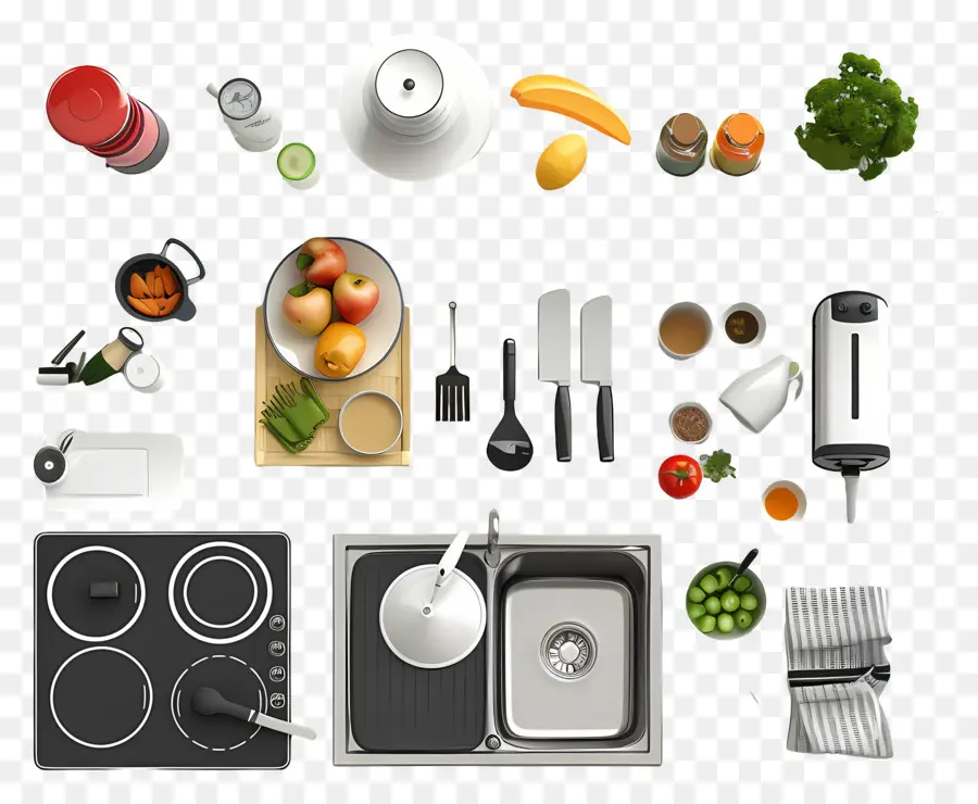 Vue De Dessus De La Cuisine，Articles De Cuisine PNG