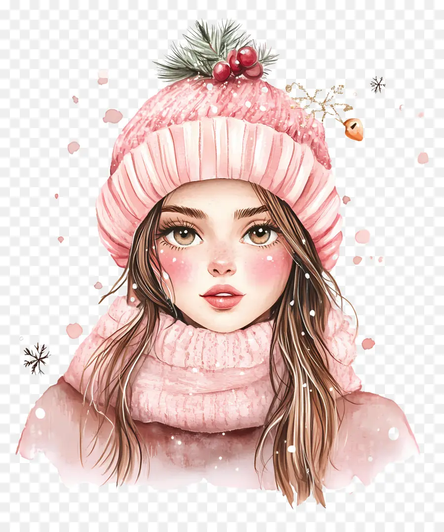 Noël Entre Filles，Fille Au Chapeau D'hiver Rose PNG