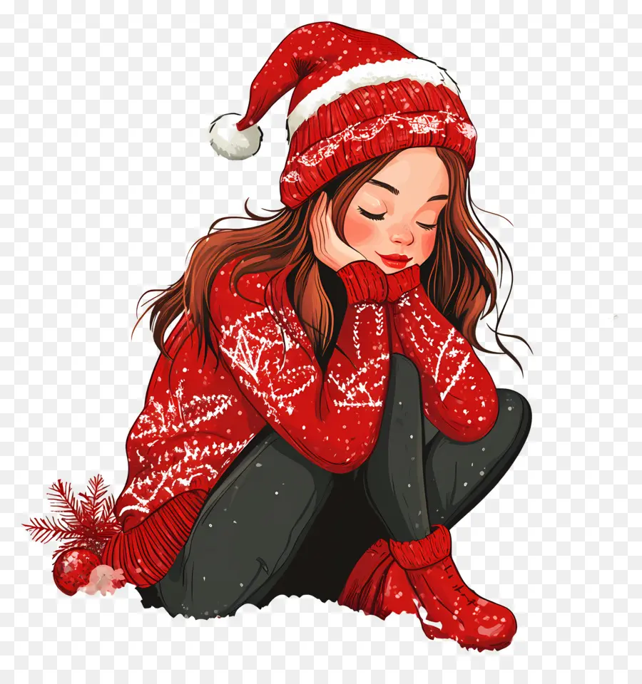 Noël Entre Filles，Fille En Pull Rouge PNG