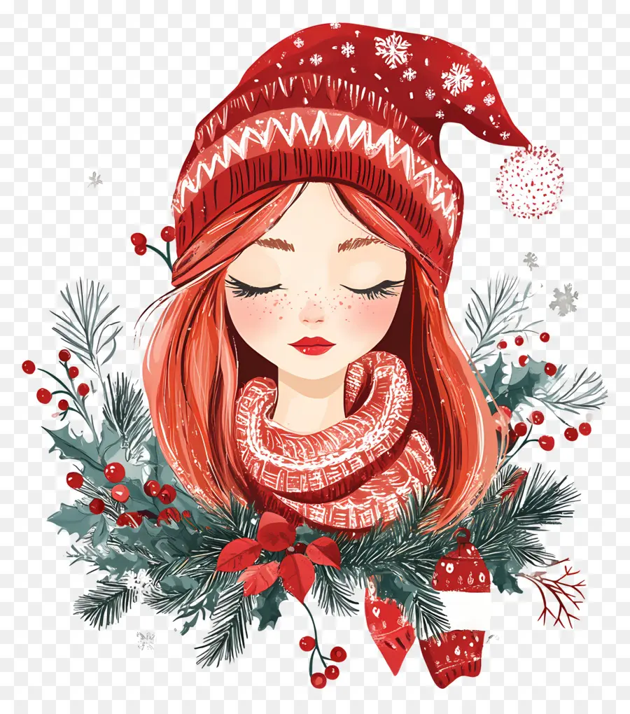 Noël Entre Filles，Fille Avec Bonnet De Noel PNG