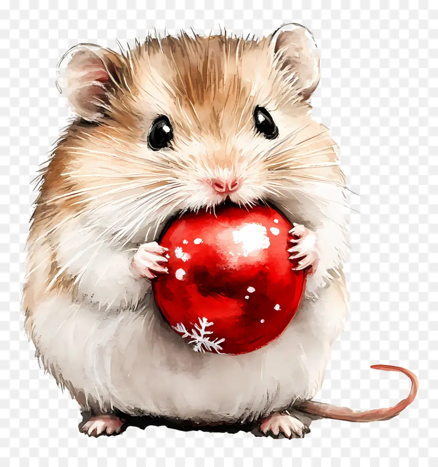 Hamster De Noël，Hamster Mignon Avec Ornement Rouge PNG