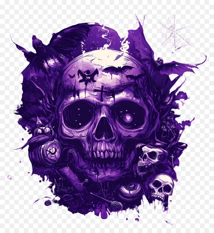 éléments D'halloween，Crâne Violet PNG