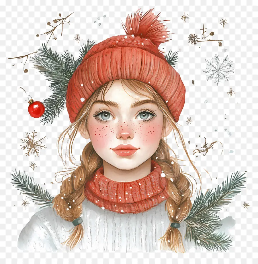 Noël Entre Filles，Fille Avec Des Tresses Et Un Chapeau D'hiver PNG