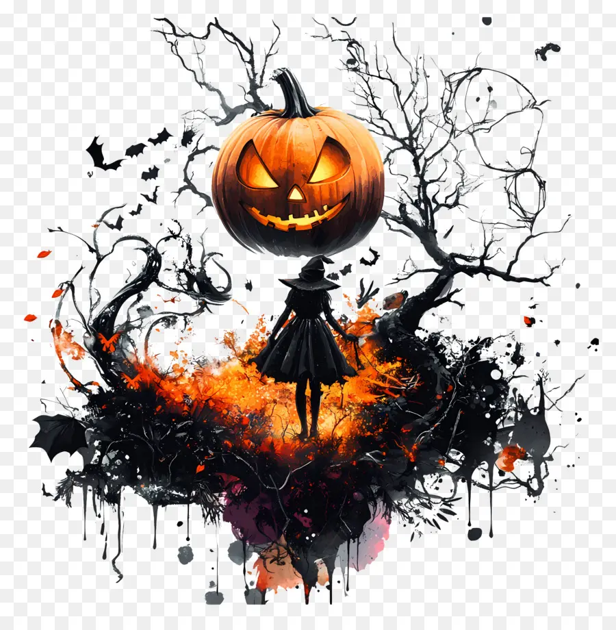 éléments D'halloween，Citrouille Et Sorcière PNG