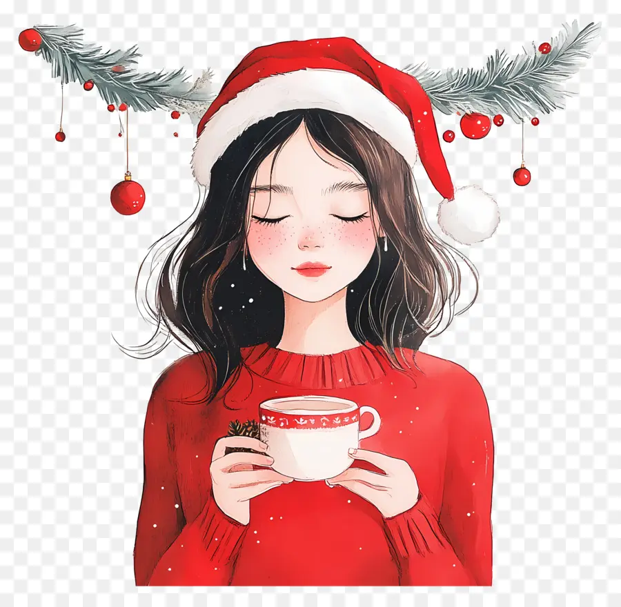 Noël Entre Filles，Fille Avec Bonnet De Noel PNG