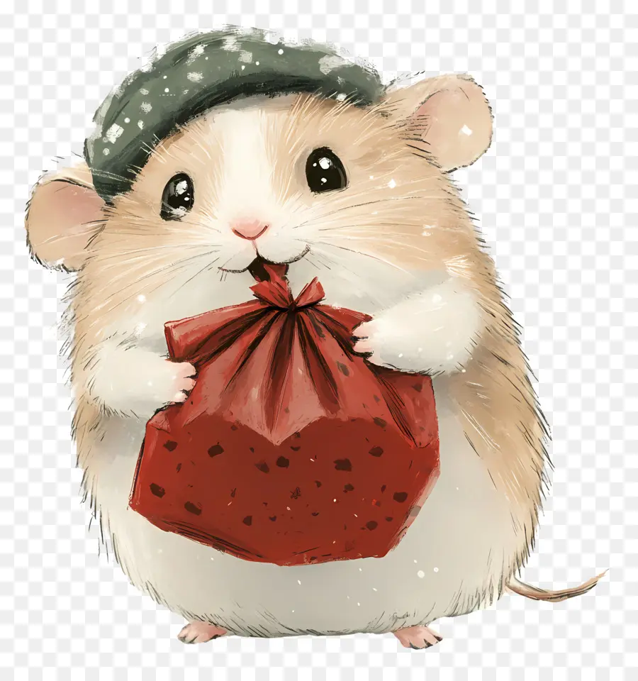 Hamster De Noël，Hamster Avec Sac Rouge PNG