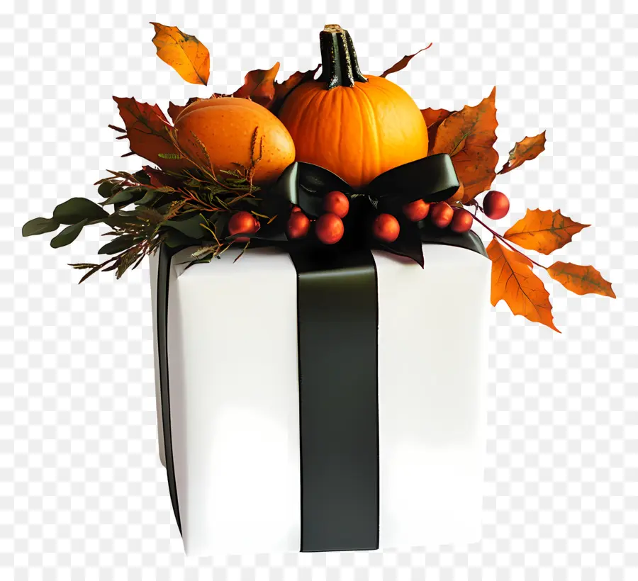 Cadeau De Thanksgiving，Coffret Cadeau Avec Des Citrouilles PNG