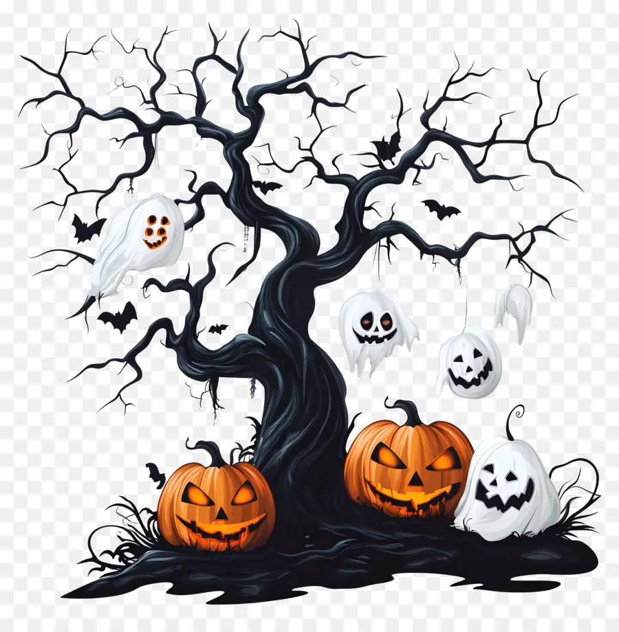 éléments D'halloween，Arbre D'halloween PNG