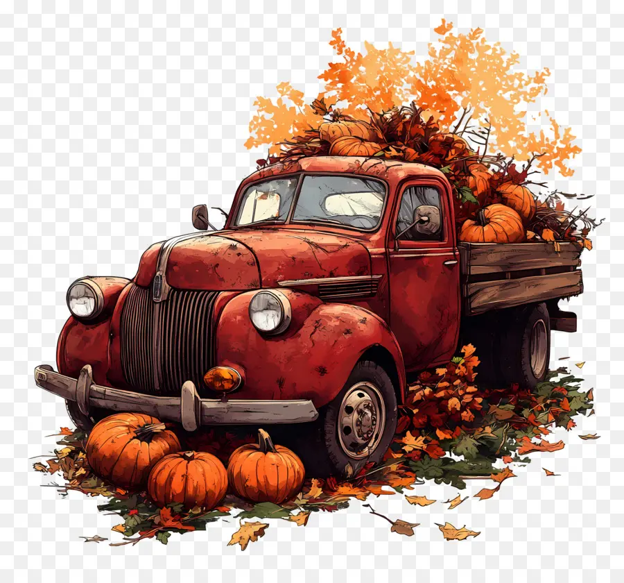 Camion D'automne，Camion Citrouille PNG