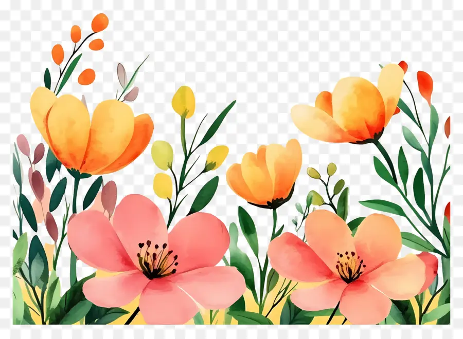 Bordure De Fleurs，Fleurs Colorées PNG