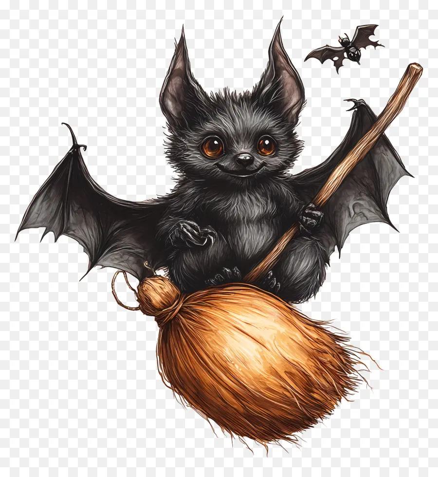 Chauves Souris D'halloween，Chauve Souris Sur Balai PNG