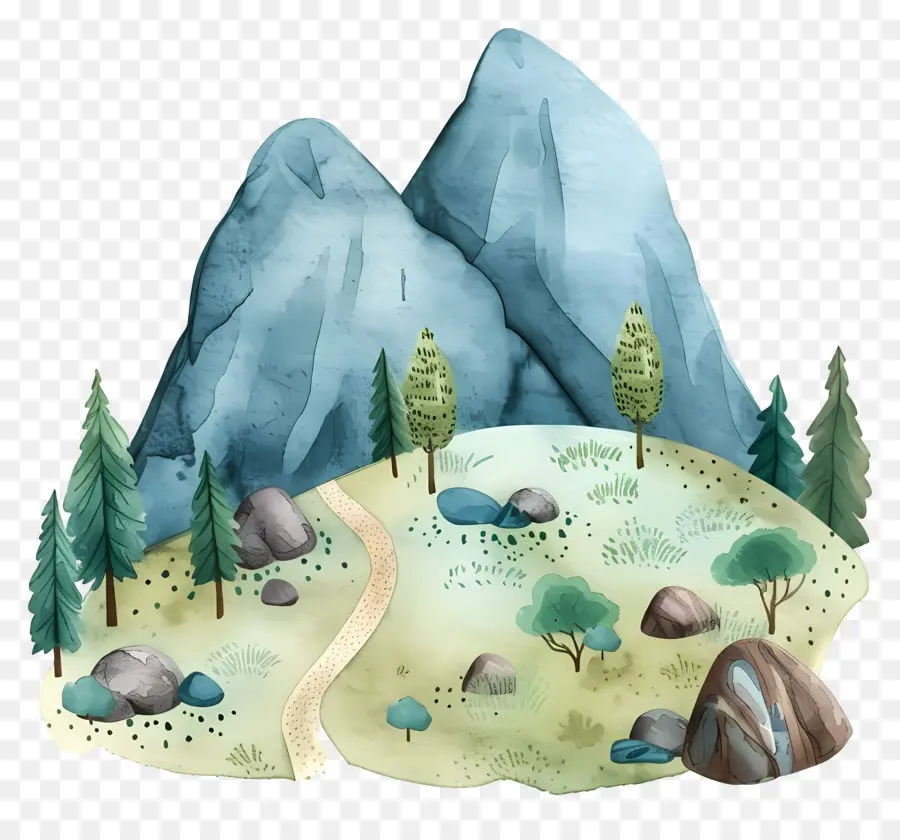 Montagne Aquarelle，Montagne Avec Des Pins PNG