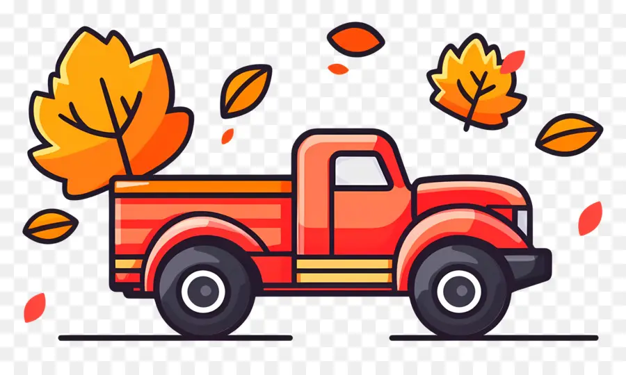 Camion D'automne，Camion Rouge PNG