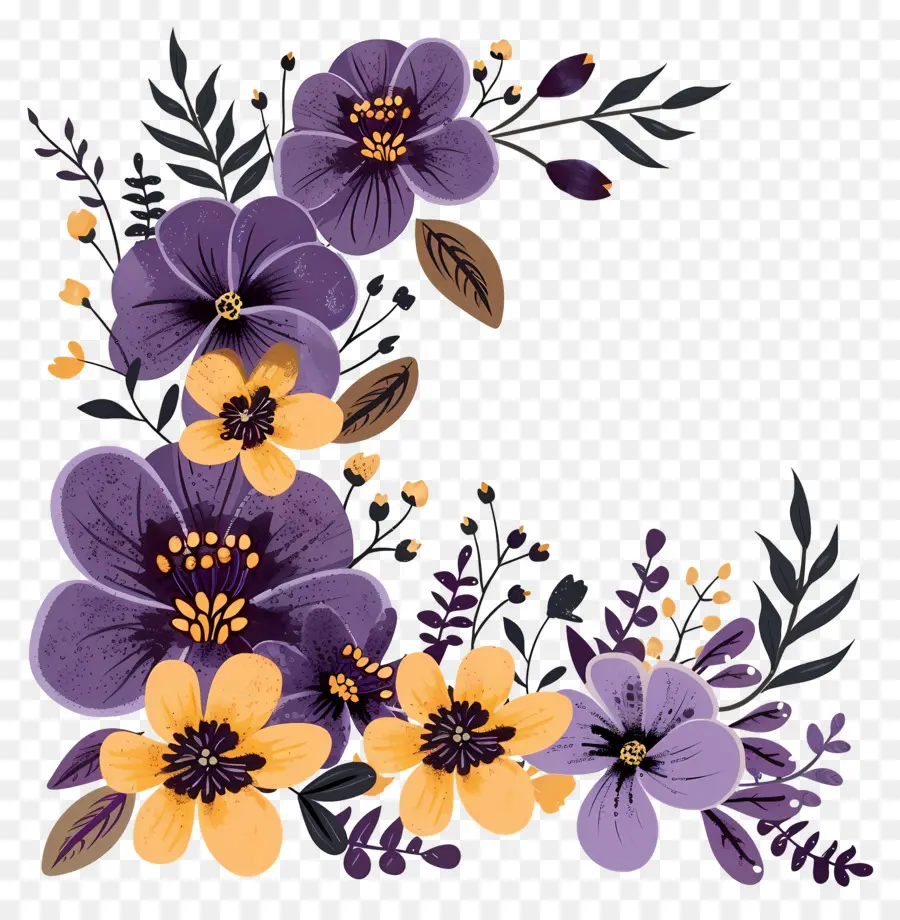 Le Coin Des Fleurs，Coin Floral Violet Et Jaune PNG