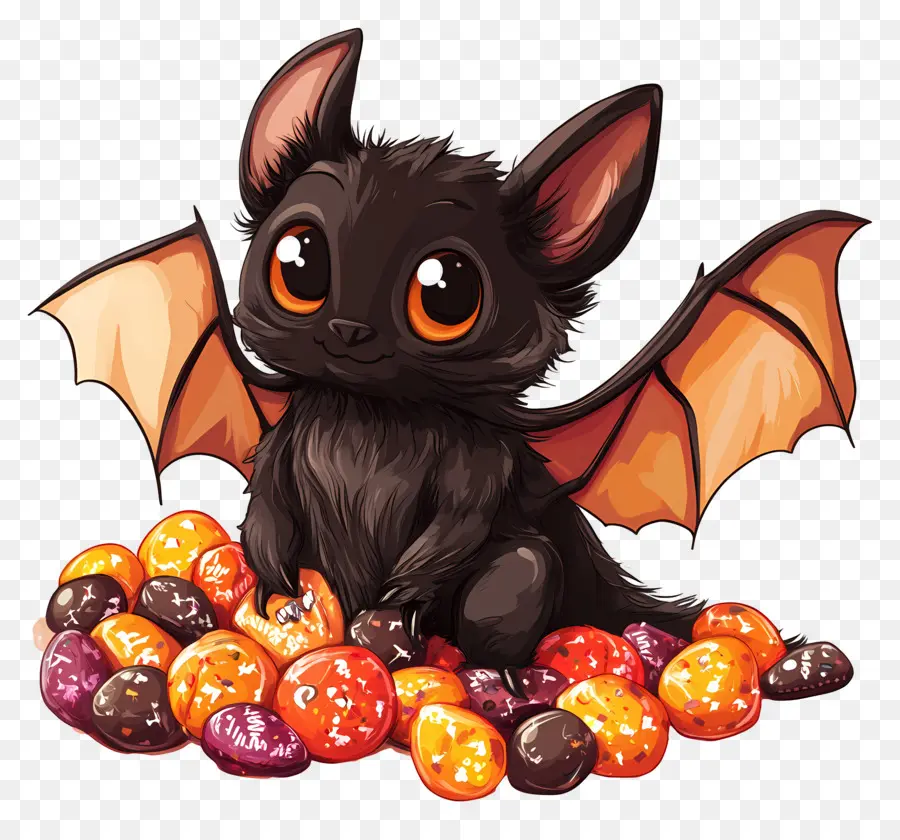 Chauves Souris D'halloween，Chauve Souris Avec Des Bonbons PNG