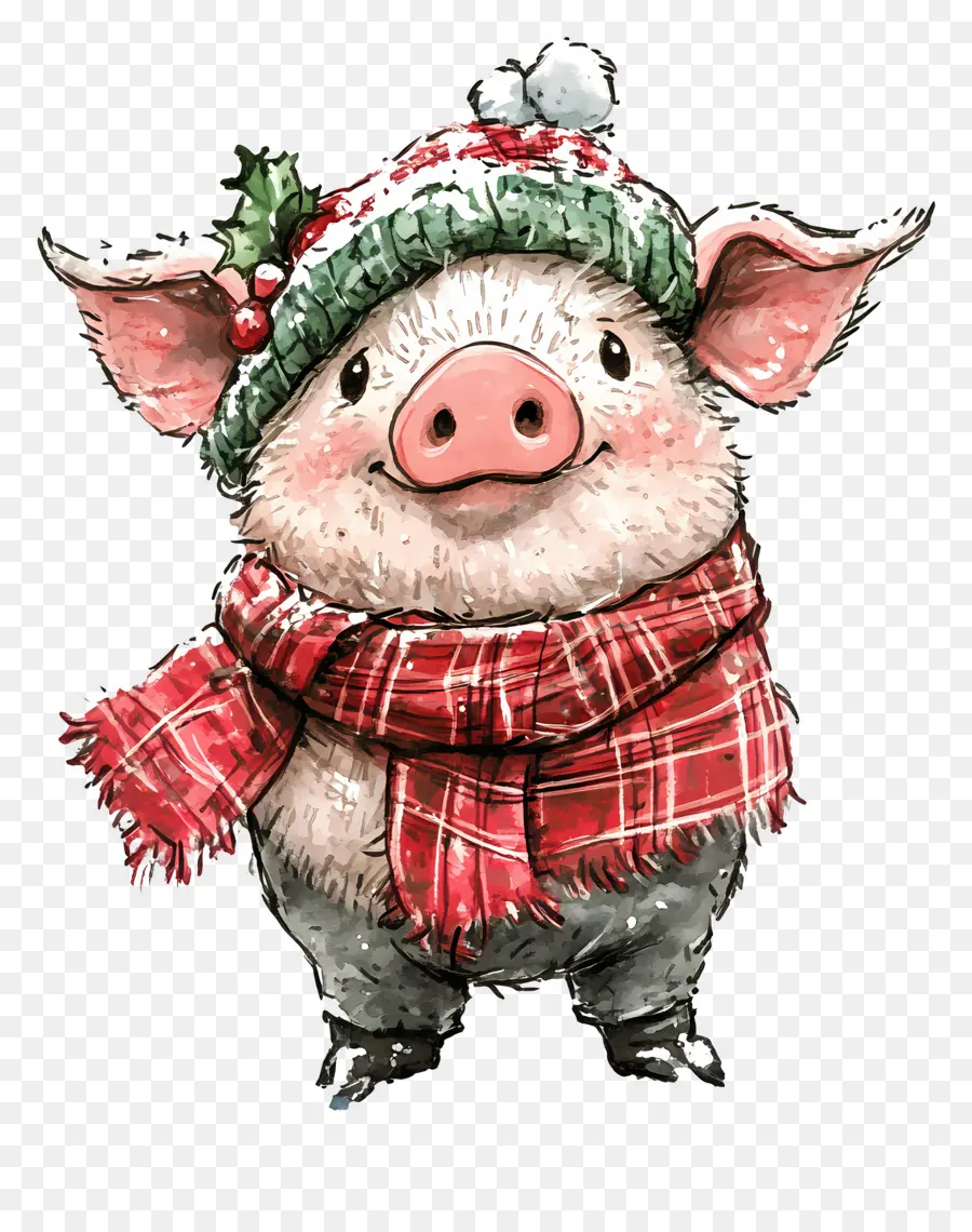 Canard De Noël，Cochon Avec Chapeau D'hiver PNG