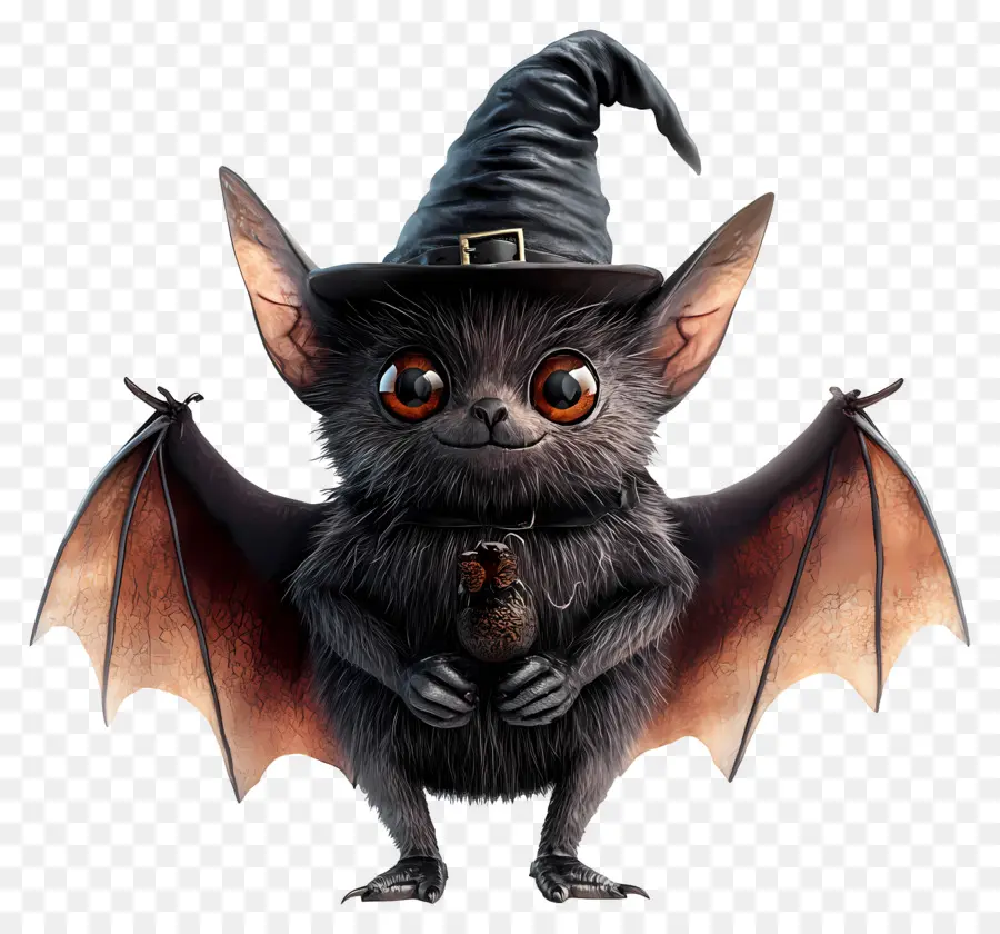 Chauves Souris D'halloween，Chauve Souris Mignonne Avec Chapeau De Sorcière PNG