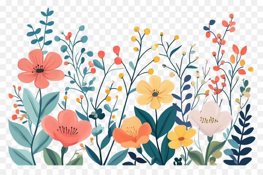 Bordure De Fleurs，Fleurs Colorées PNG