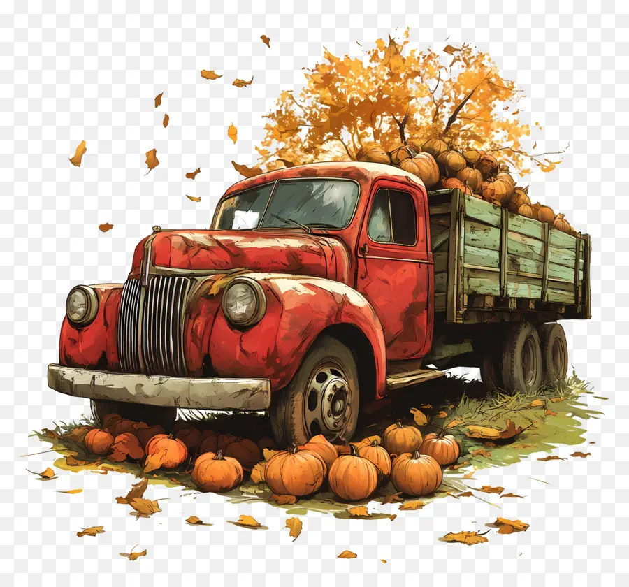 Camion D'automne，Camion Citrouille PNG