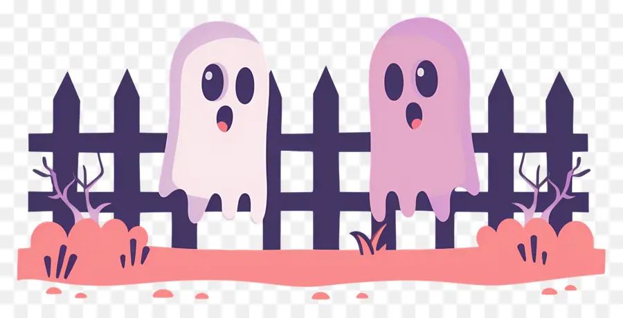 Clôture D'halloween，Fantômes De Dessin Animé PNG