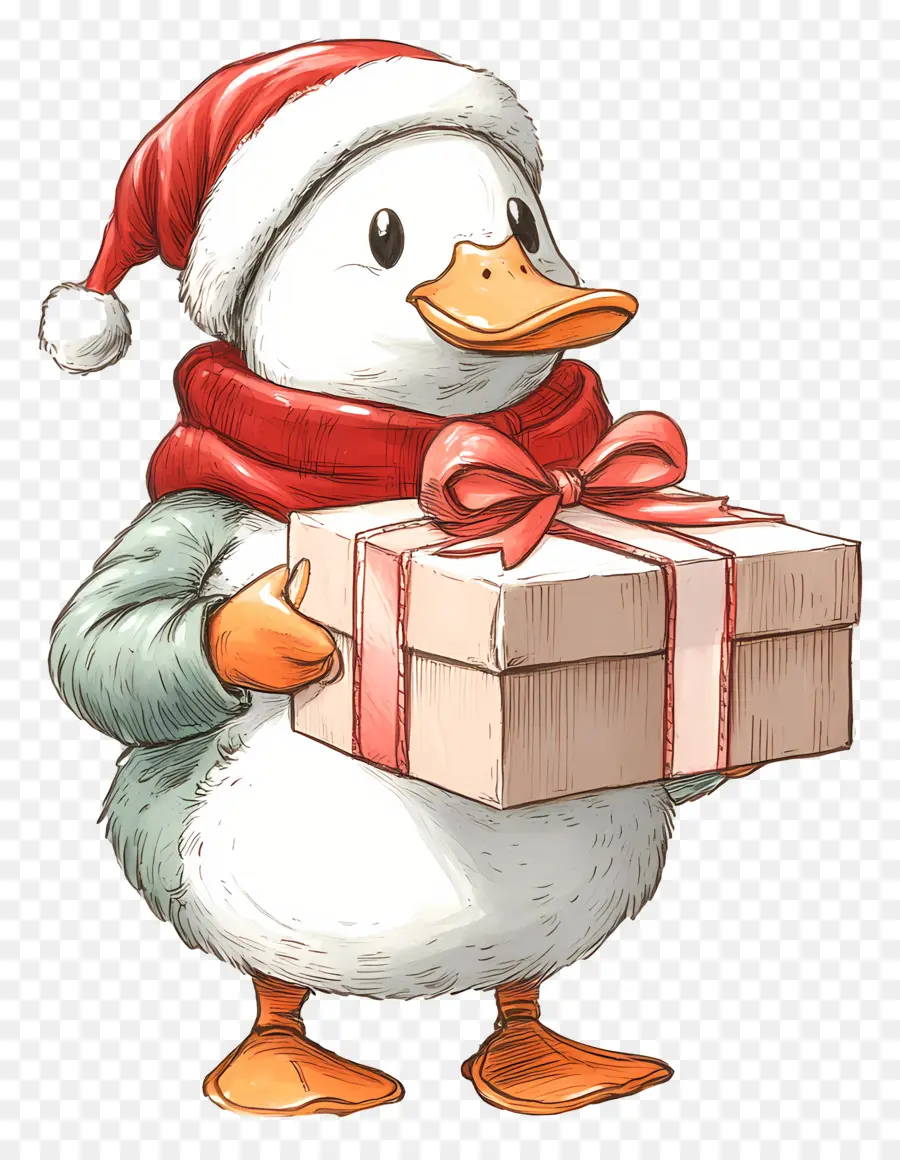 Canard De Noël，Canard Avec Boîte Cadeau PNG