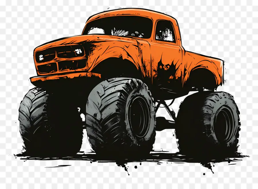 Camion Monstre D'halloween，Camion Monstre Orange PNG