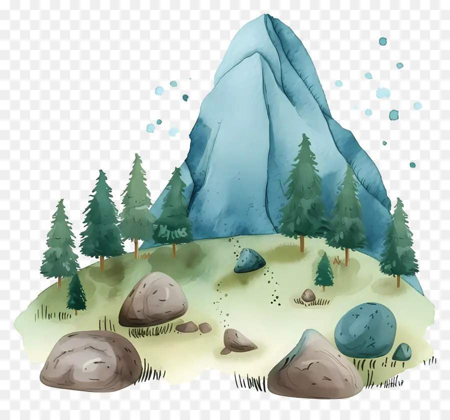 Montagne Aquarelle，Montagne Avec Des Pins PNG