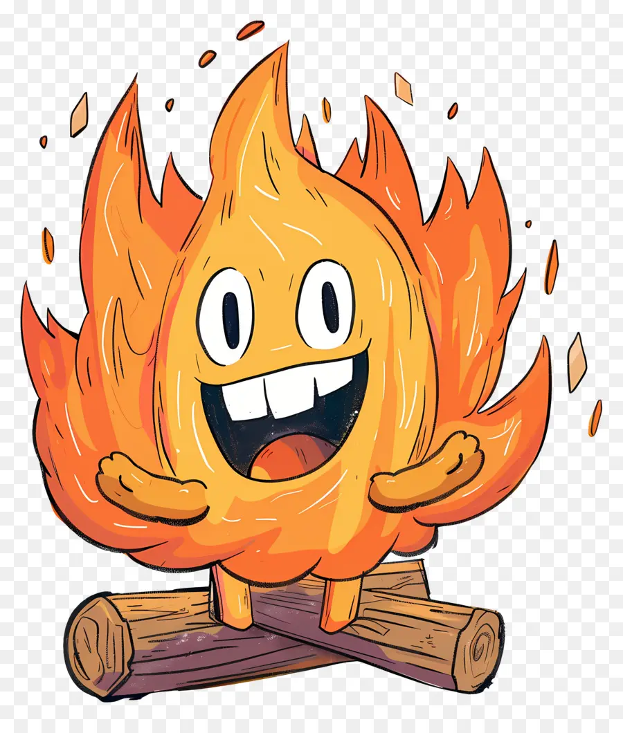 Feu De Camp，Flamme De Dessin Animé Heureux PNG