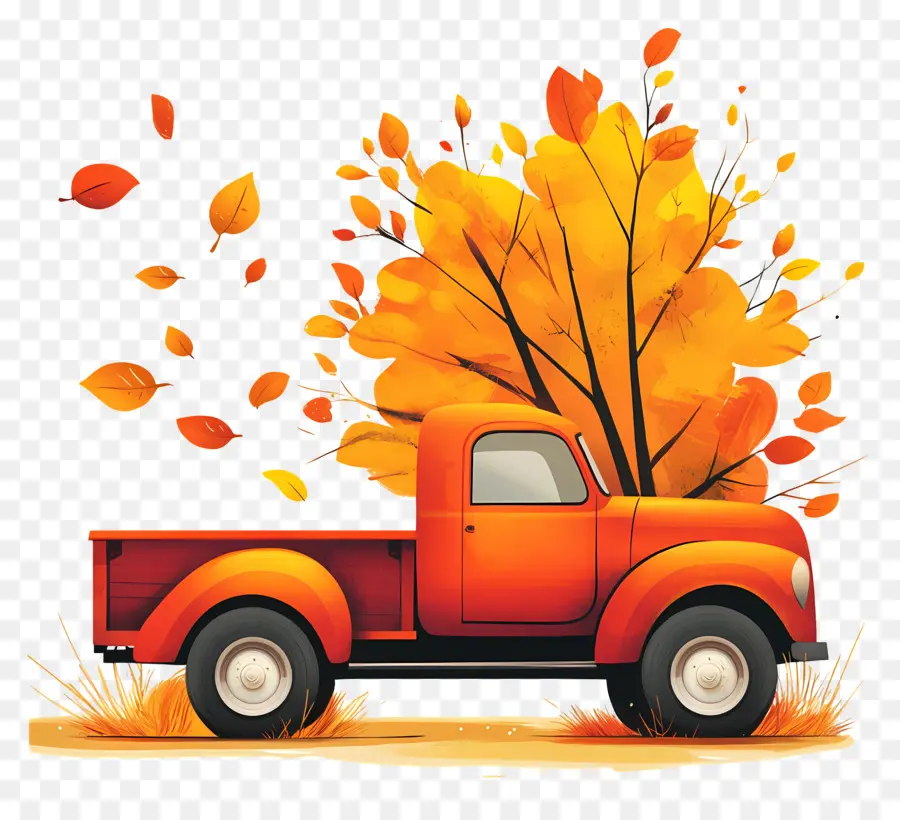 Camion D'automne，Camion Orange PNG