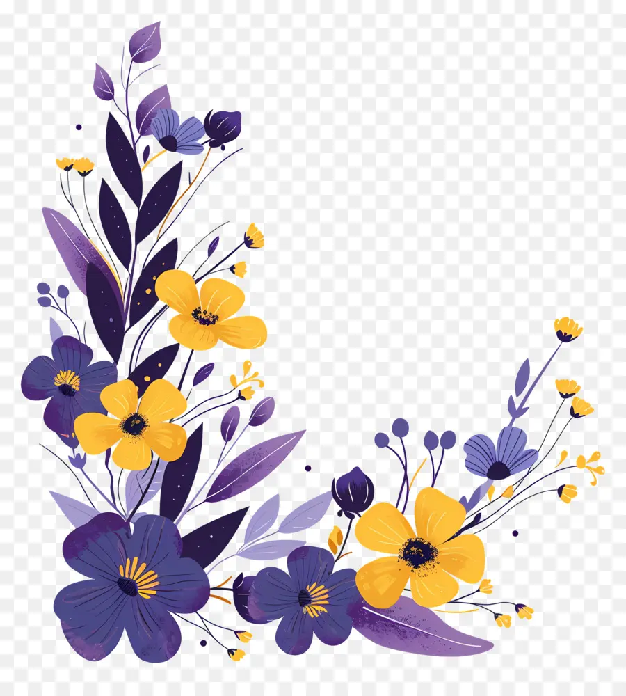 Le Coin Des Fleurs，Composition Florale Violette Et Jaune PNG